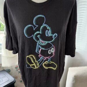 Disney Neon Mickey Mouse T-Shirt-Adult 2XL , Black, 100% Cotton-Casual Tee q2